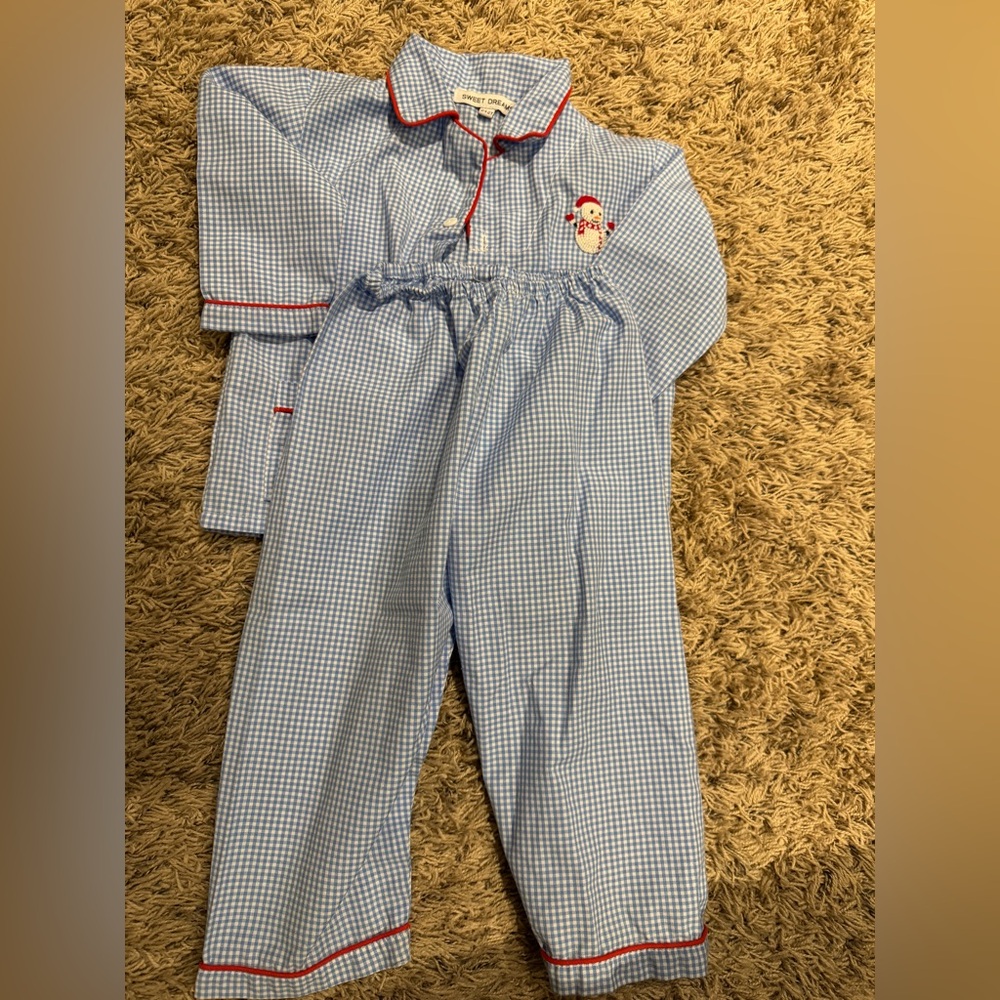 Blue Checkered Kids Christmas Pajamas